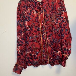 Anthropologie Gorgeous Bohemian Red and Blue Floral Blouse